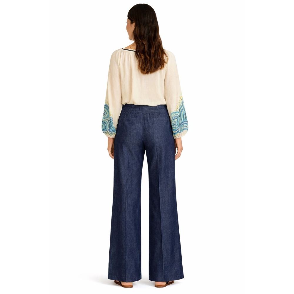 Sandro Womens 12 Chambray Wide Leg Trouser Pants Dark Wash High Rise Stretch - Picture 15 of 16